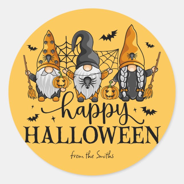 Happy Halloween Gnomes Runder Aufkleber (Vorderseite)
