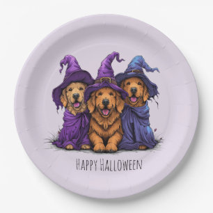 Happy Halloween Golden Retriever Hunde Hexen Pappteller