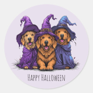 Happy Halloween Golden Retriever Hunde Hexen Runder Aufkleber