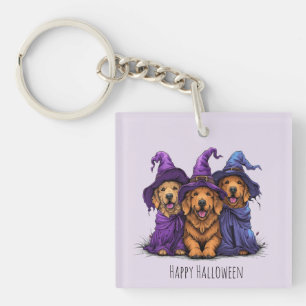 Happy Halloween Golden Retriever Hunde Hexen Schlüsselanhänger