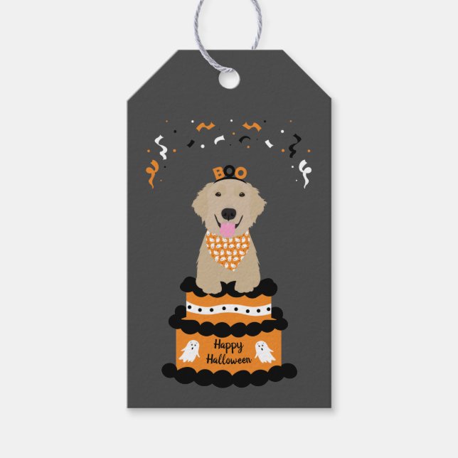 Happy Halloween Golden Retriever Spooky Ghost Boo Geschenkanhänger (Vorderseite)