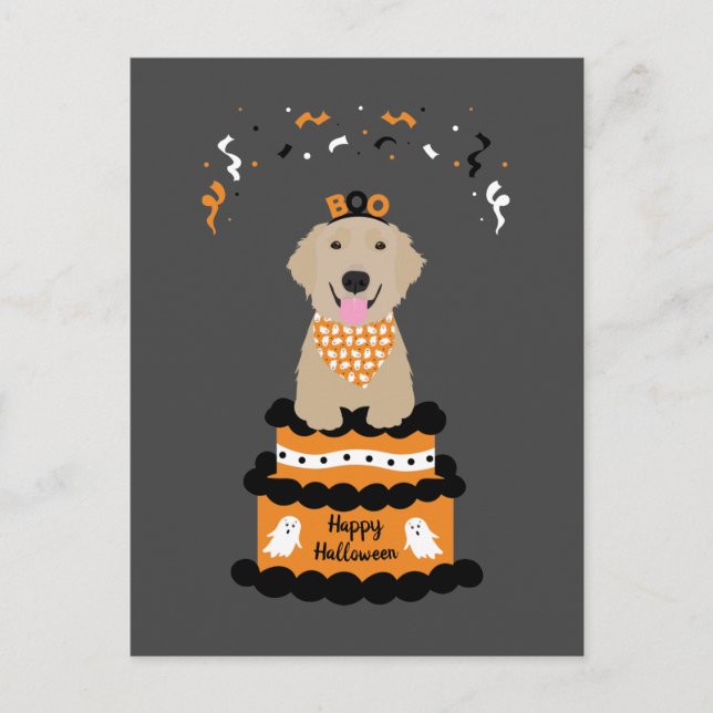 Happy Halloween Golden Retriever Spooky Ghost Boo Postkarte (Vorderseite)