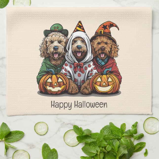 Happy Halloween Goldendoodle Hunde Geschirrtuch (Gefaltet)