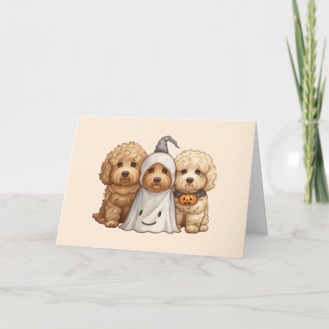 Happy Halloween Goldendoodle Hunde Karte (Vorderseite)