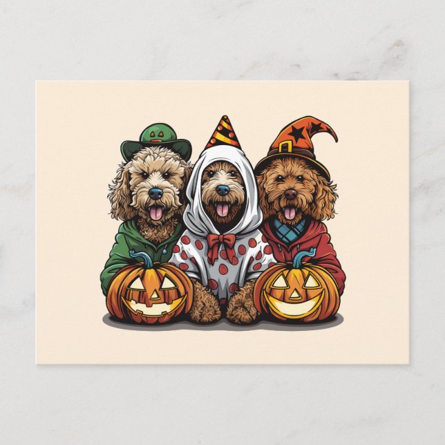 Happy Halloween Goldendoodle Hunde Postkarte (Vorderseite)
