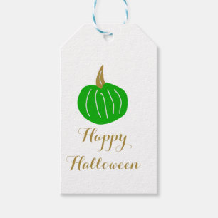 Happy Halloween goldgrüner Kürbis Herbst Oktober Geschenkanhänger