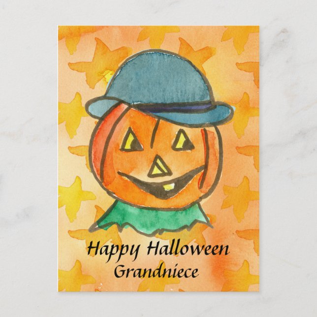 Happy Halloween Grandniece Jack-O-Lantern Custom Postkarte (Vorderseite)