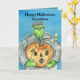 Happy Halloween Grandson Frankenstein Pumpkin Karte