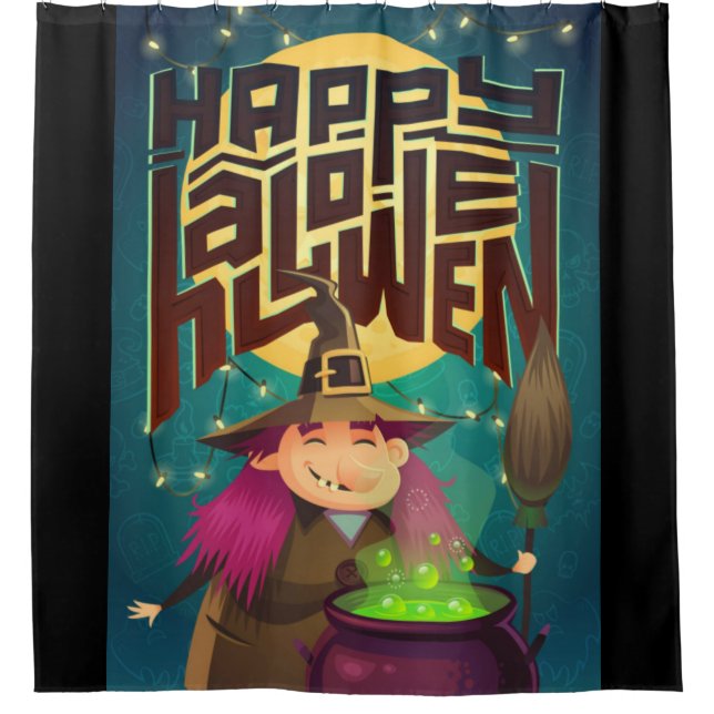 Happy Halloween Granny Hexe Duschvorhang (Vorderseite)
