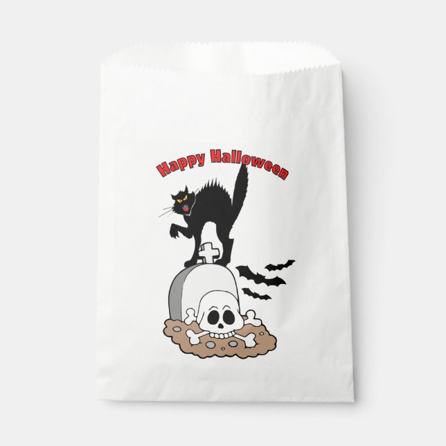 Happy Halloween Gravestone Black Cat and Skull Geschenktütchen (Vorderseite)