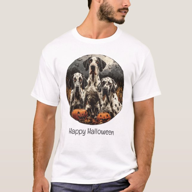 Happy Halloween Great Dane Hund Kürbislaterne T-Shirt (Vorderseite)