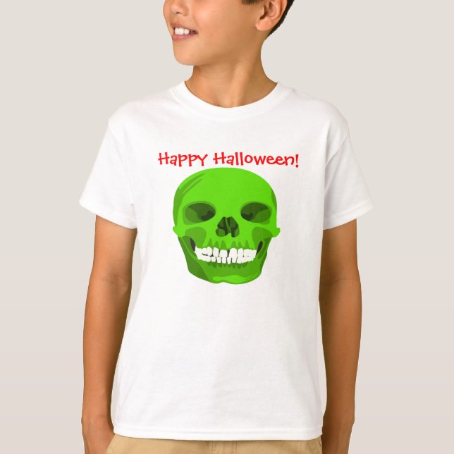 Happy Halloween Green Skull Kid T-Shirt (Vorderseite)
