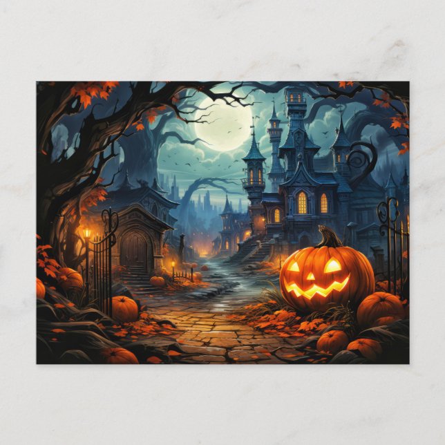 Happy Halloween | Gut beleuchtet Nefarious Pumpkin Postkarte (Vorderseite)