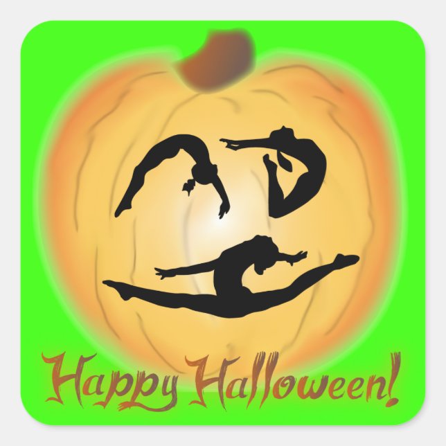 Happy Halloween Gymnastik Quadratischer Aufkleber (Vorderseite)