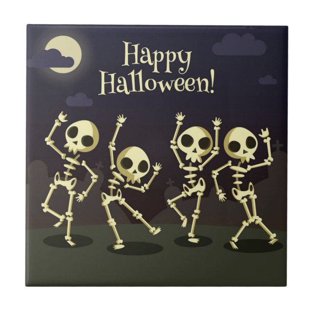 Happy Halloween - Happy Skeletons Fliese (Vorderseite)