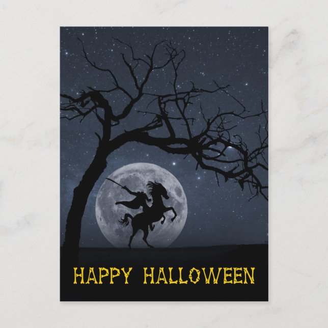 Happy Halloween Headless Pferd Vollmond Postkarte (Vorderseite)