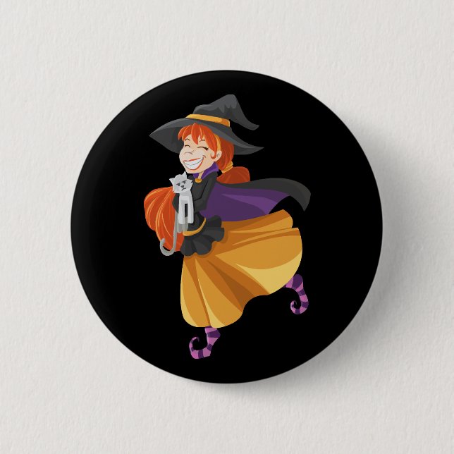 Happy Halloween Hexe Button (Vorderseite)
