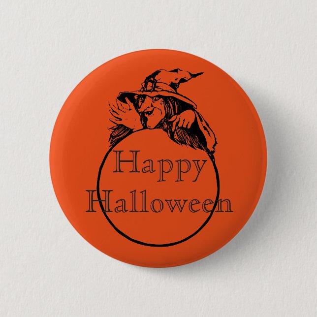 Happy Halloween Hexe Button (Vorderseite)