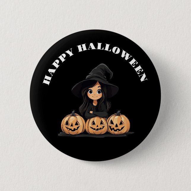 Happy Halloween Hexe Button (Vorderseite)