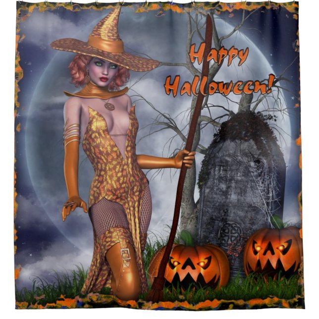 Happy Halloween Hexe Duschvorhang (Vorderseite)