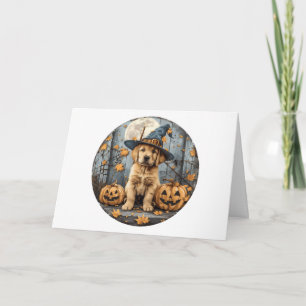 Happy Halloween Hexe Golden Retriever Dog Pumpkin Karte