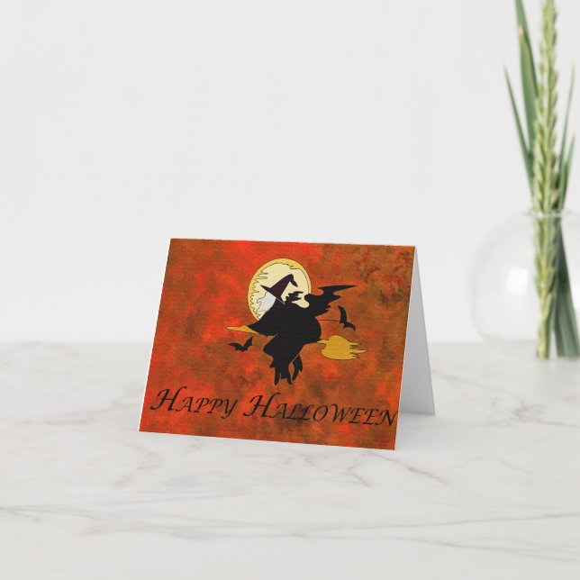 Happy Halloween Hexe Karte (Vorderseite)