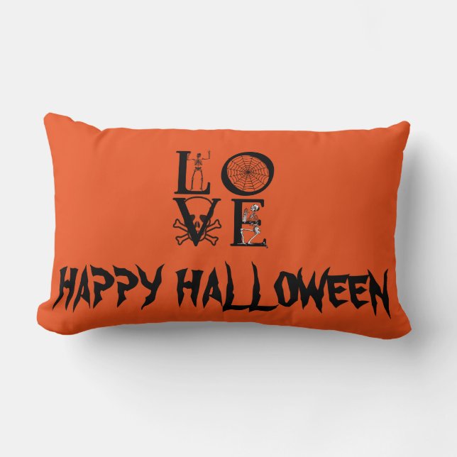 Happy Halloween Hexe mit ihrem Broom Orange Throw Lendenkissen (Vorderseite)
