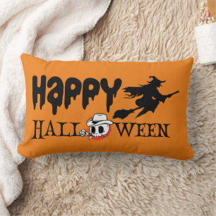 Happy Halloween Hexe mit ihrem Broom Orange Throw Lendenkissen