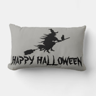 Happy Halloween Hexe mit ihrem Broom Orange Throw Lendenkissen