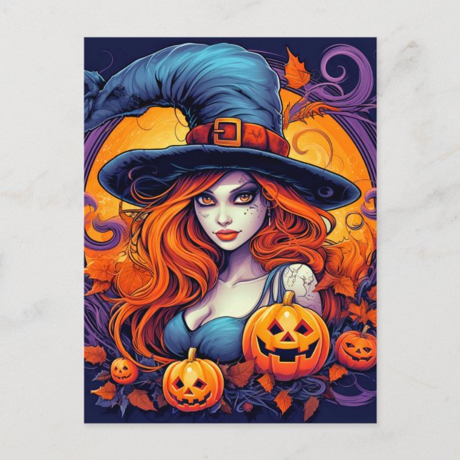 Happy Halloween Hexe Postkarte (Vorderseite)