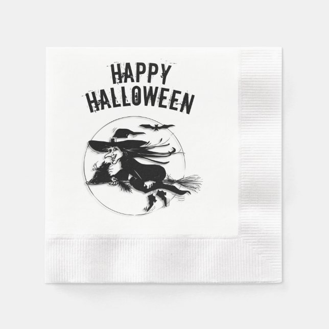 Happy Halloween Hexe Serviette (Vorderseite)