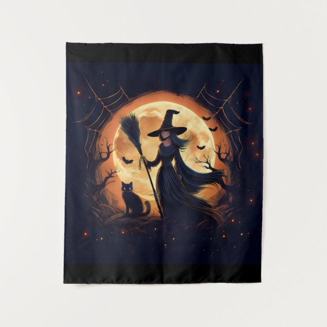 Happy Halloween Hexe um Mitternacht Wandteppich (Vorderseite)
