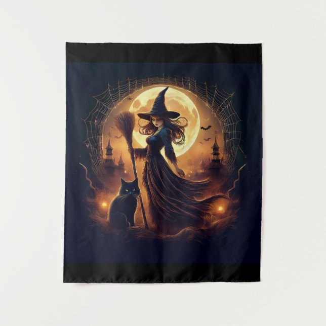 Happy Halloween Hexe um Mitternacht Wandteppich (Vorderseite)