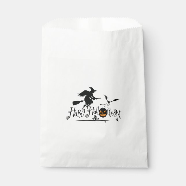 Happy Halloween Hexe und Fledermäuse Geschenktütchen (Vorderseite)