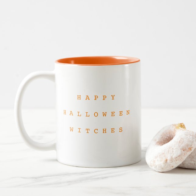 Happy Halloween Hexen Funny Orange Zweifarbige Tasse (Mit Donut)