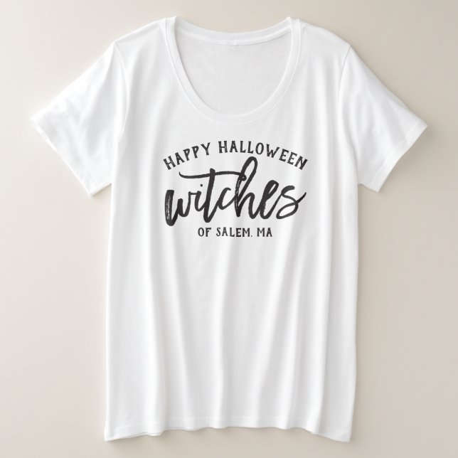 Happy Halloween Hexen Moderne Schwarze Schrift Fra Große Größe T-Shirt (Design vorne)
