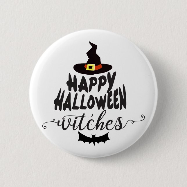 Happy Halloween Hexen Typografie Halloween Button (Vorderseite)