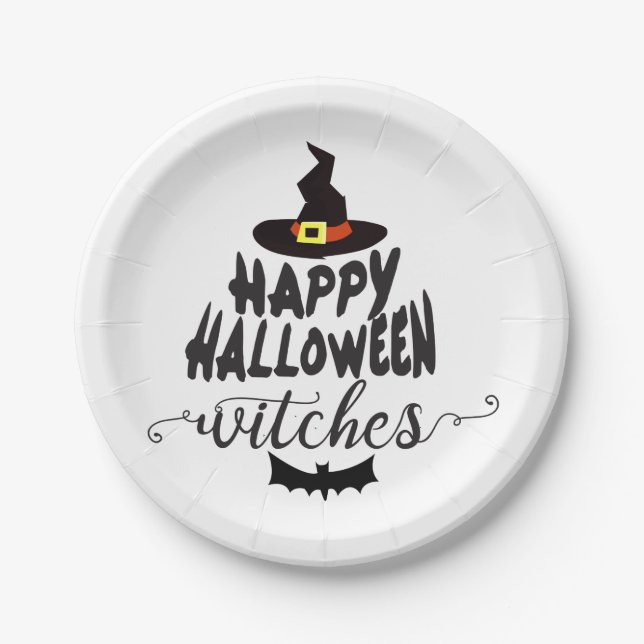 Happy Halloween Hexen Typografie Halloween Pappteller (Vorderseite)