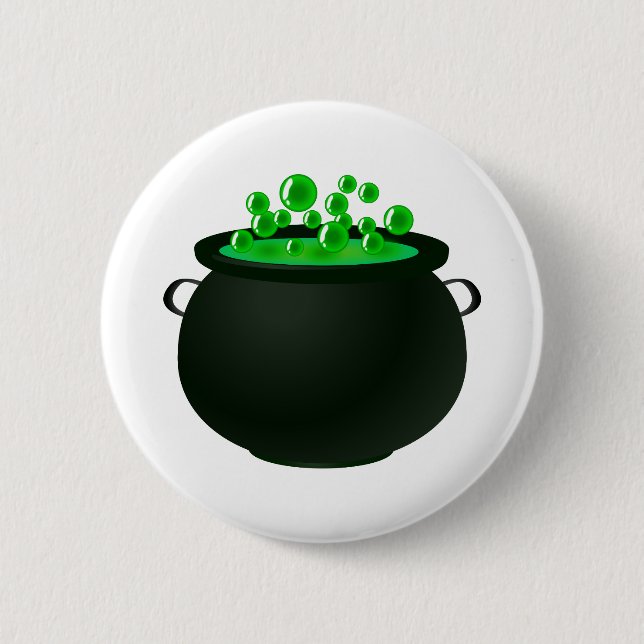 Happy Halloween Hexenblase Cauldron Green Magic Button (Vorderseite)