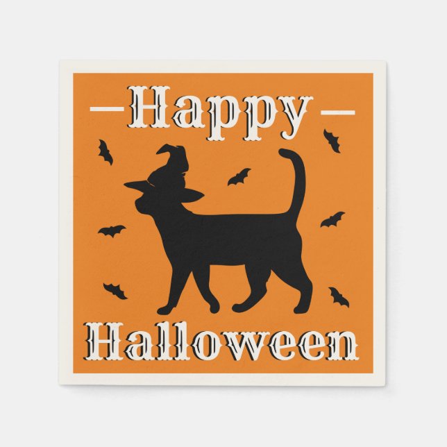 Happy Halloween Hexenhut Cat & Bats Serviette (Vorderseite)