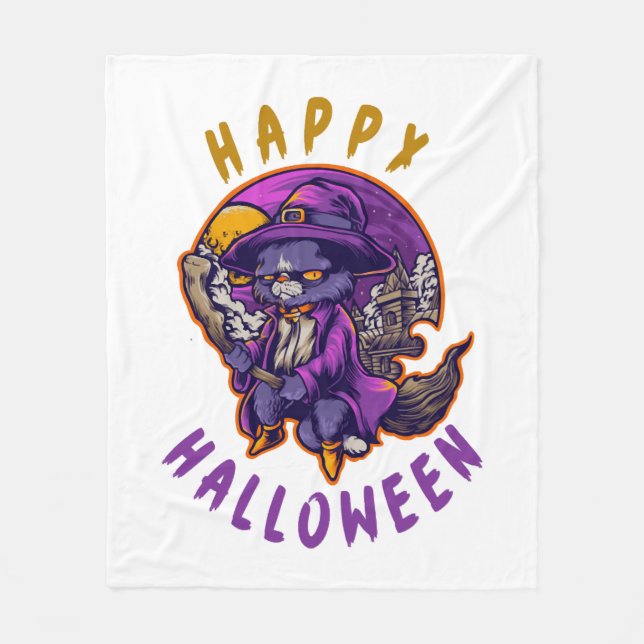 Happy Halloween Hexenkatze Fleecedecke (Vorderseite)