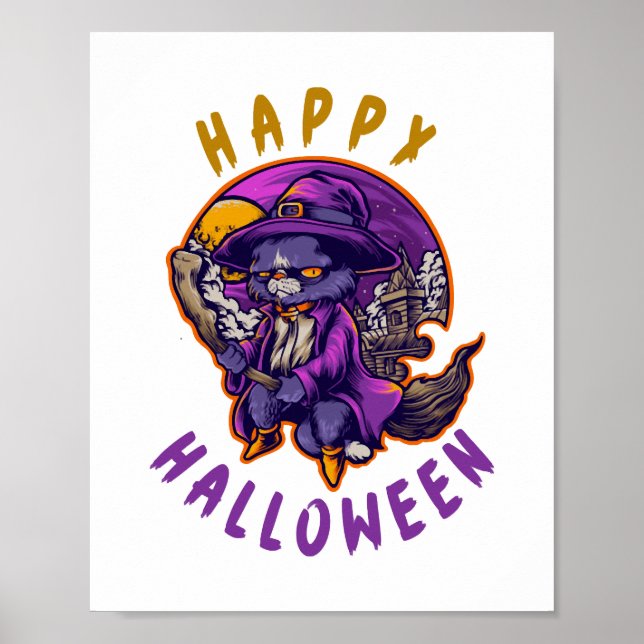Happy Halloween Hexenkatze Poster (Vorne)