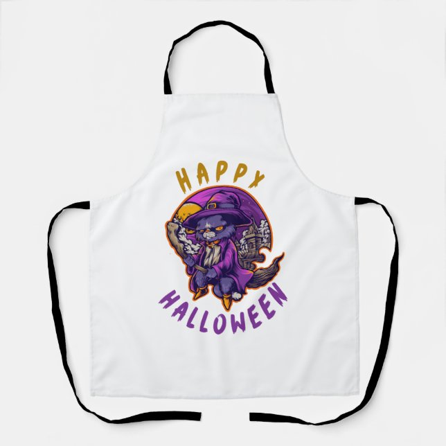 Happy Halloween Hexenkatze Schürze (Vorderseite)
