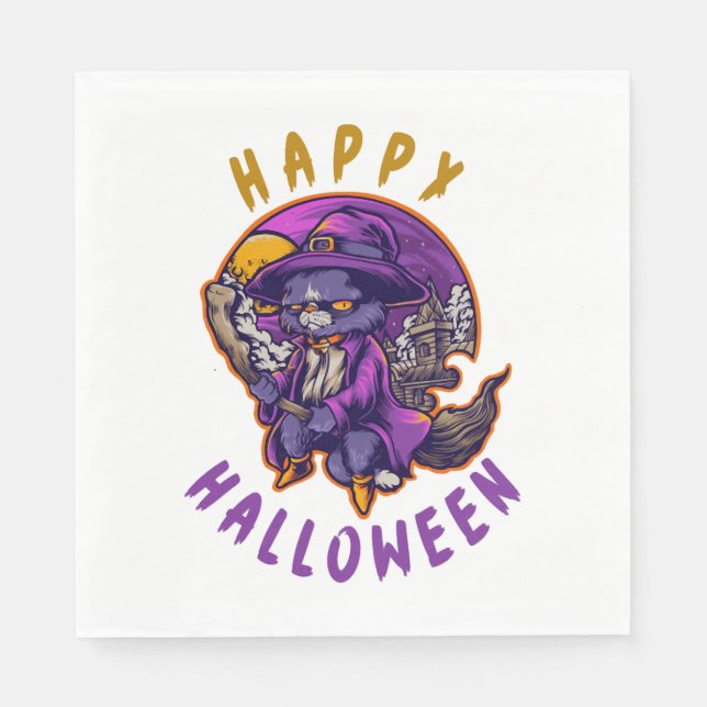 Happy Halloween Hexenkatze Serviette (Vorderseite)
