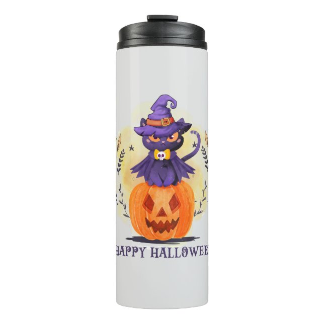 Happy Halloween - Hexenkatze Thermosbecher (Vorderseite)