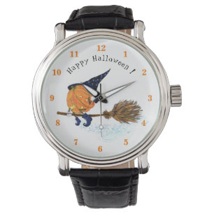 Happy Halloween Hexenkürbis Fliegender Broom Fun Armbanduhr