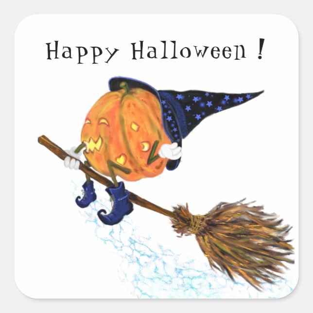 Happy Halloween Hexenkürbis - Funny Quadratischer Aufkleber (Vorderseite)
