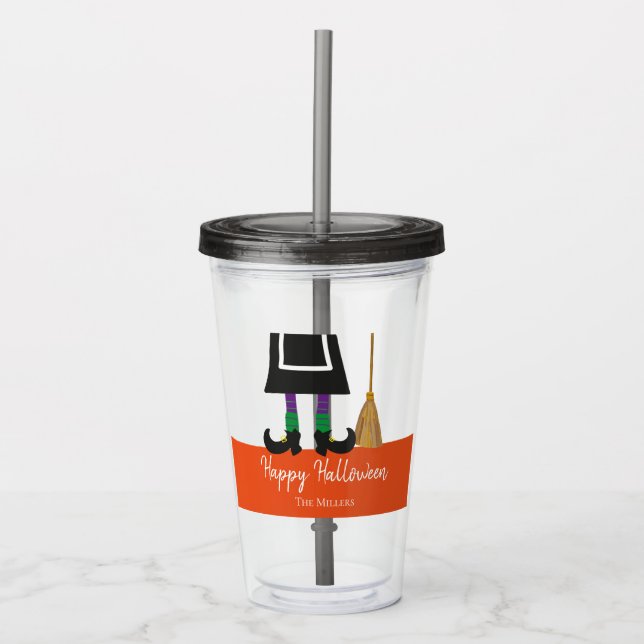 Happy Halloween HexenLegs & Broom Personalisiert Acryltrinkbecher (Vorderseite)