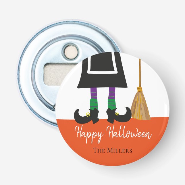 Happy Halloween HexenLegs & Broom Personalisiert Flaschenöffner (Vorderseite)