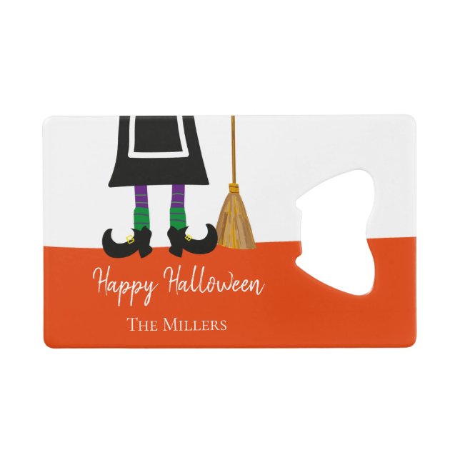 Happy Halloween HexenLegs & Broom Personalisiert Geldbeutel Flaschenöffner (Rückseite Horizontal)